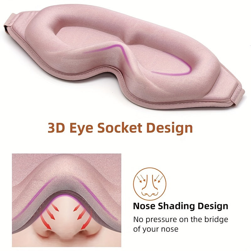 3D Contoured Sleep Mask - Soft Light Blocking Eye Cover with Adjustable Strap for Napping, Travel, Night Shift, Yoga Meditation - Solid Color Sponge Eye Mask, Single Pack (Black/Grey/Pink)